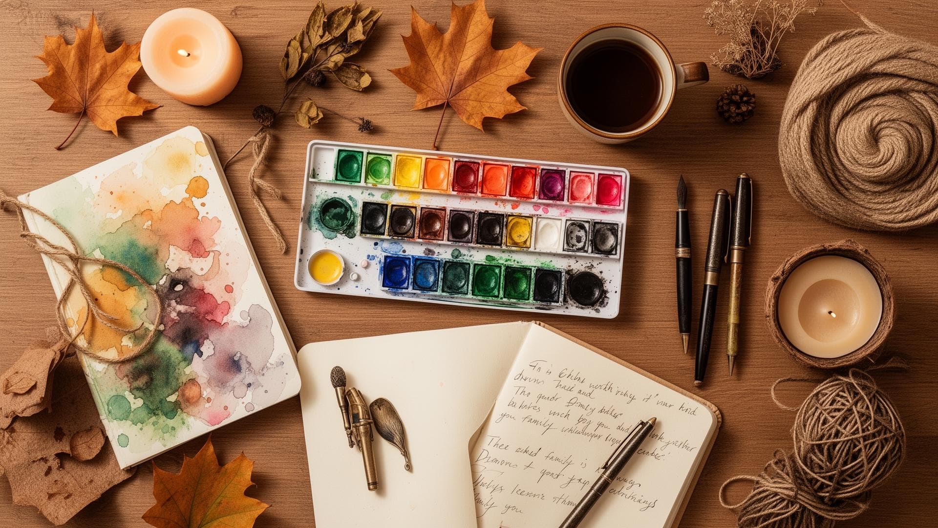 Family craft table with journals and art supplies